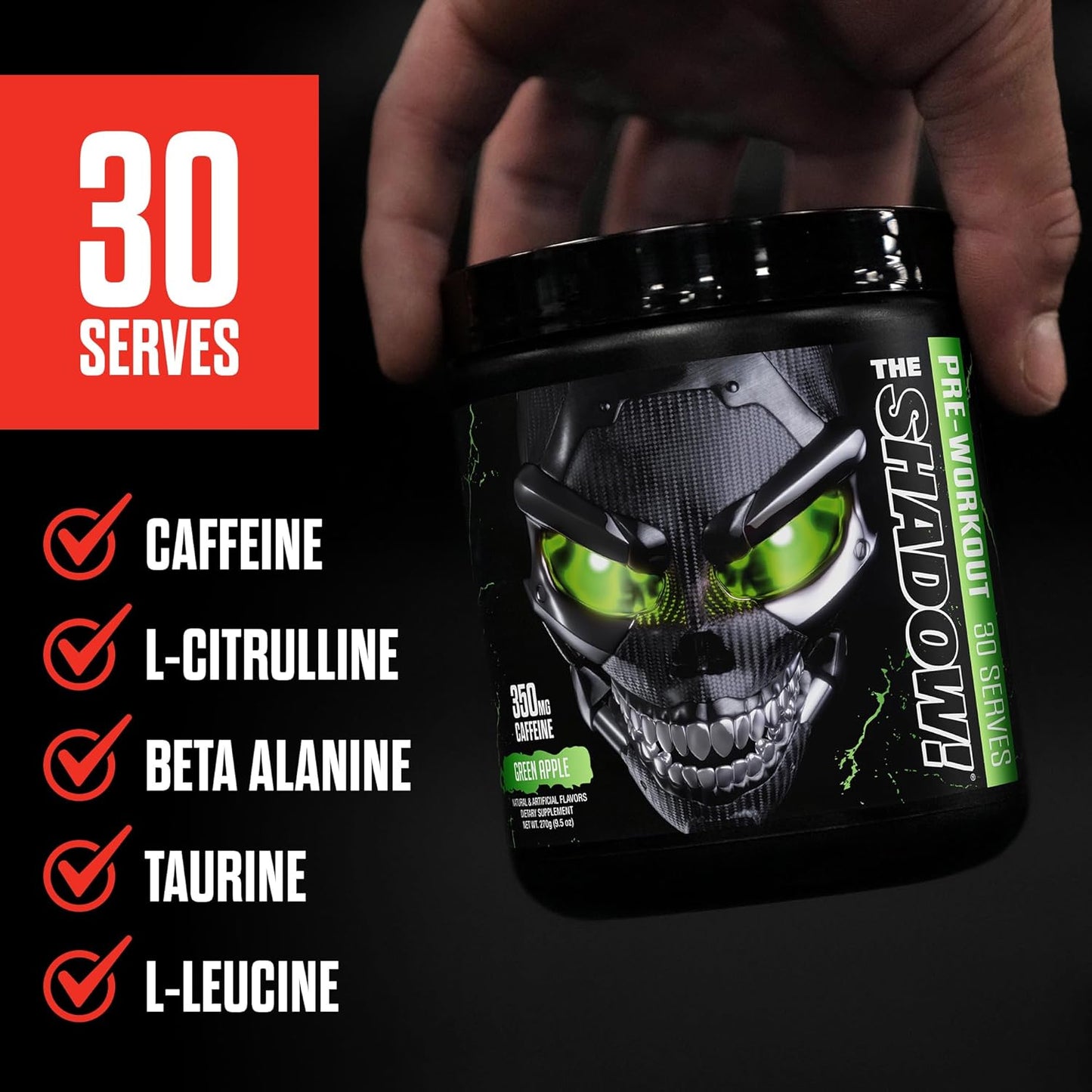 JNX SPORTS The Shadow Preworkout - Blue Raspberry, 30 Servings with 350mg Caffeine for Enhanced Energy, Focus, and Strength