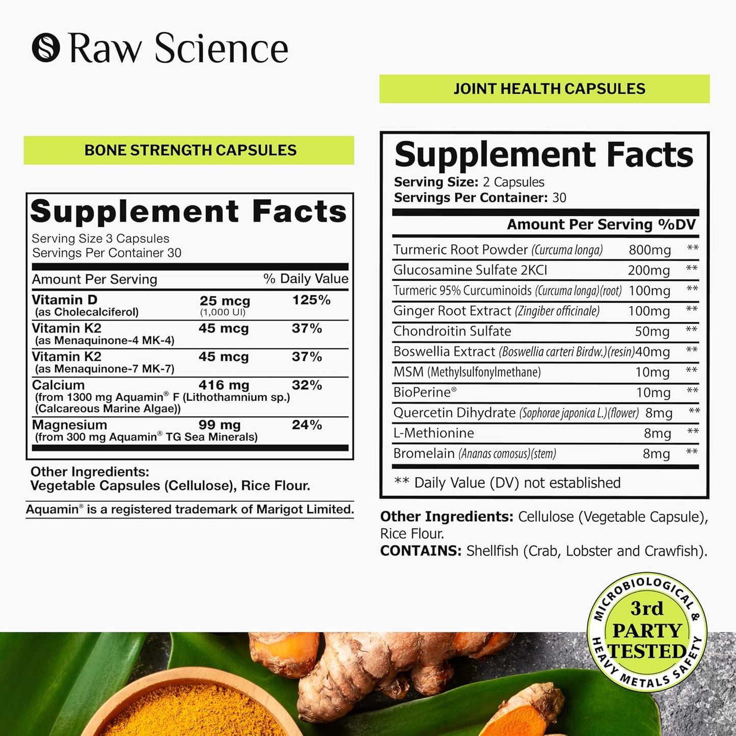 Joint & Bone Strength Support - Turmeric Glucosamine Chondroitin MSM & Calcium Supplements