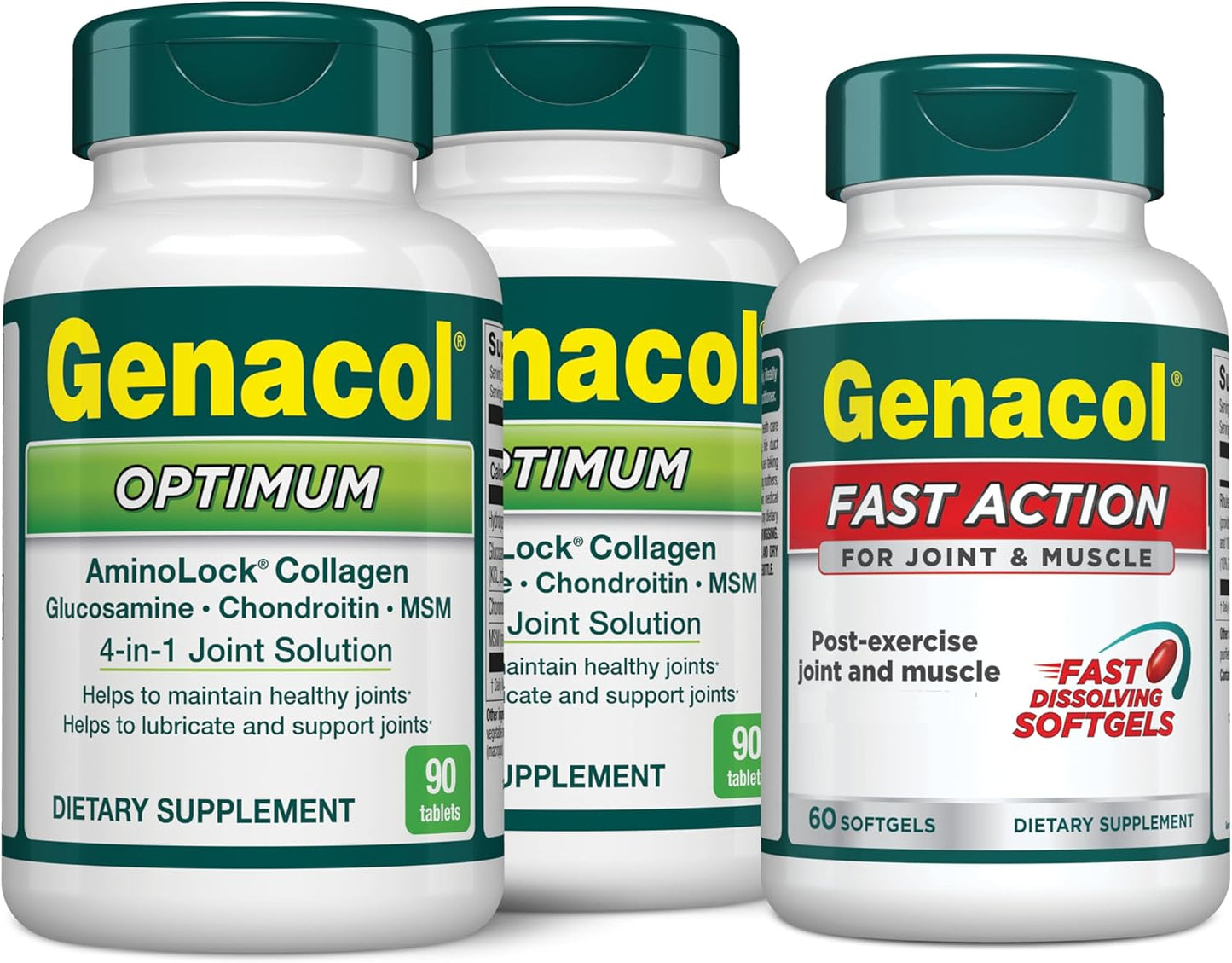 Joint Care Combo: Genacol Optimum & Fast-Acting Relief Supplement with Glucosamine, Chondroitin, MSM, and Collagen for Joints & Muscles