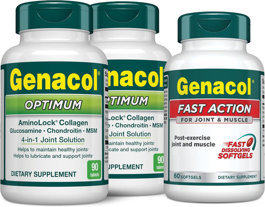 Joint Care Combo: Genacol Optimum & Fast-Acting Relief Supplement with Glucosamine, Chondroitin, MSM, and Collagen for Joints & Muscles