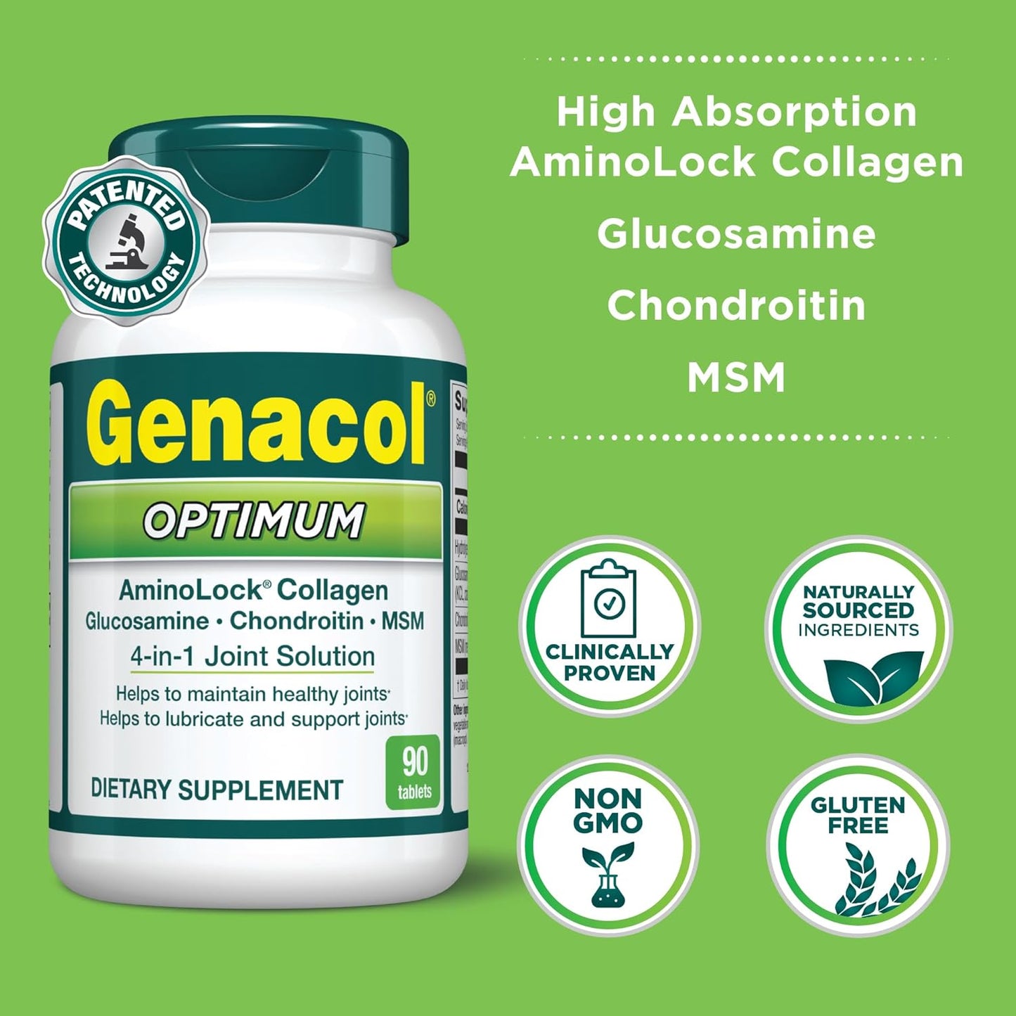 Joint Care Combo: Genacol Optimum & Fast-Acting Relief Supplement with Glucosamine, Chondroitin, MSM, and Collagen for Joints & Muscles