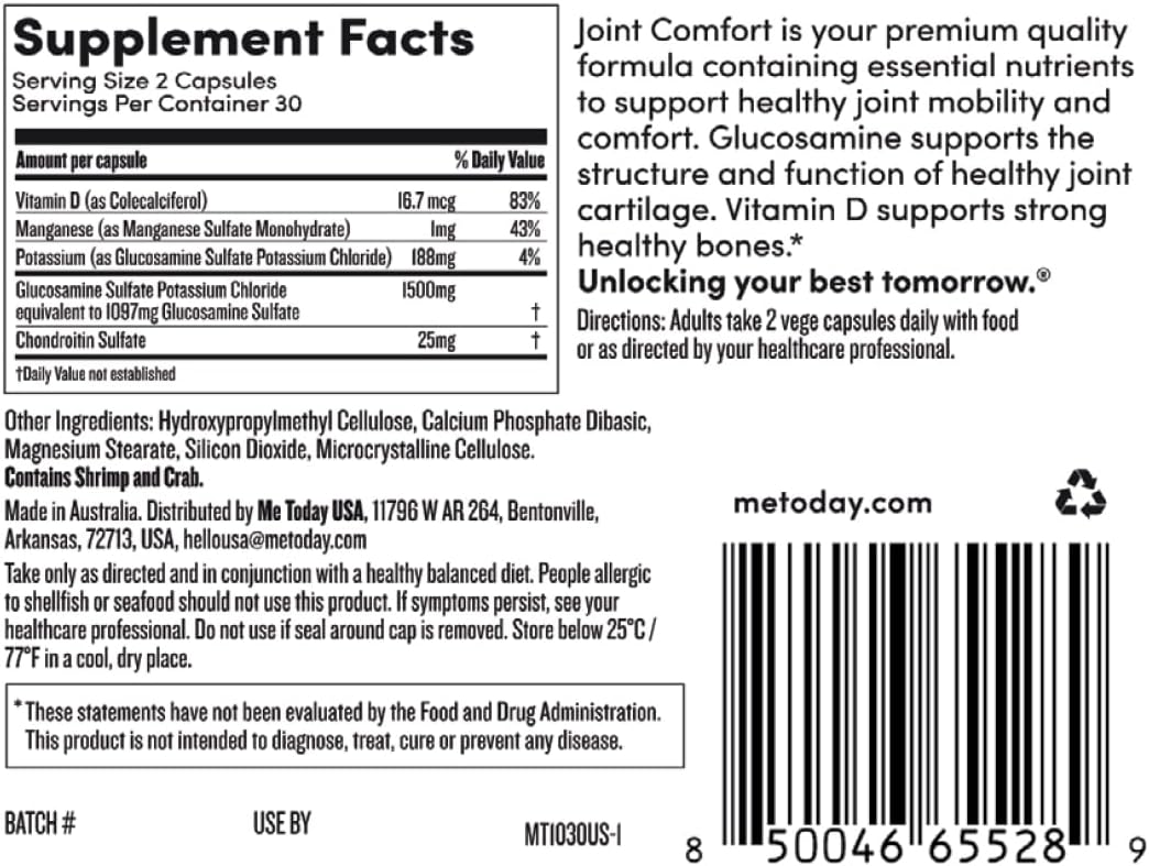 Joint Comfort Supplement with Glucosamine, Vitamin D, and Chondroitin - 60 Capsules for Daily Support