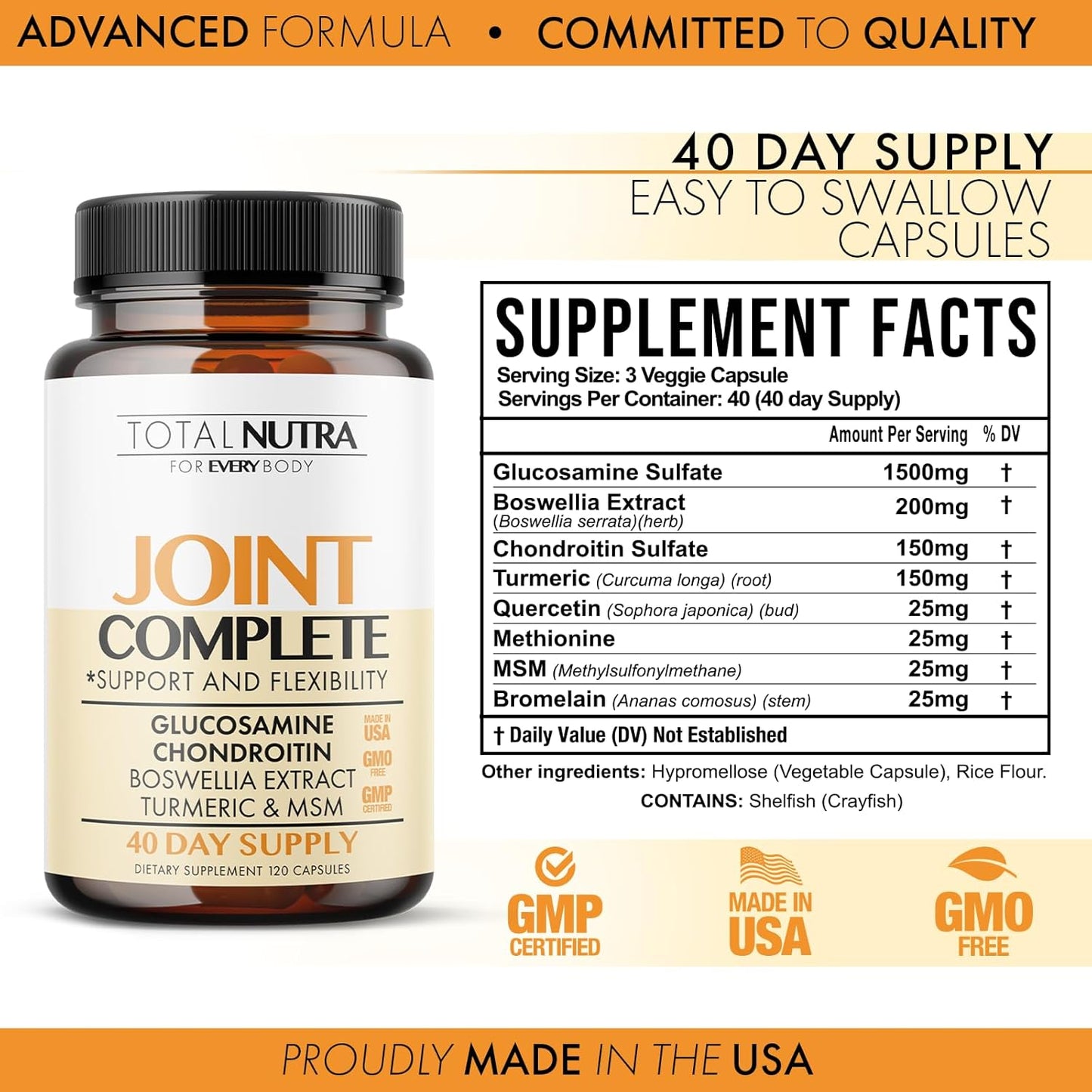 Joint Complete Capsules 2100mg - Advanced Joint Support Supplement with Glucosamine, Chondroitin, MSM, Turmeric - Bone & Joint Health for Men & Women - 2 Pack - BoostGo Australia