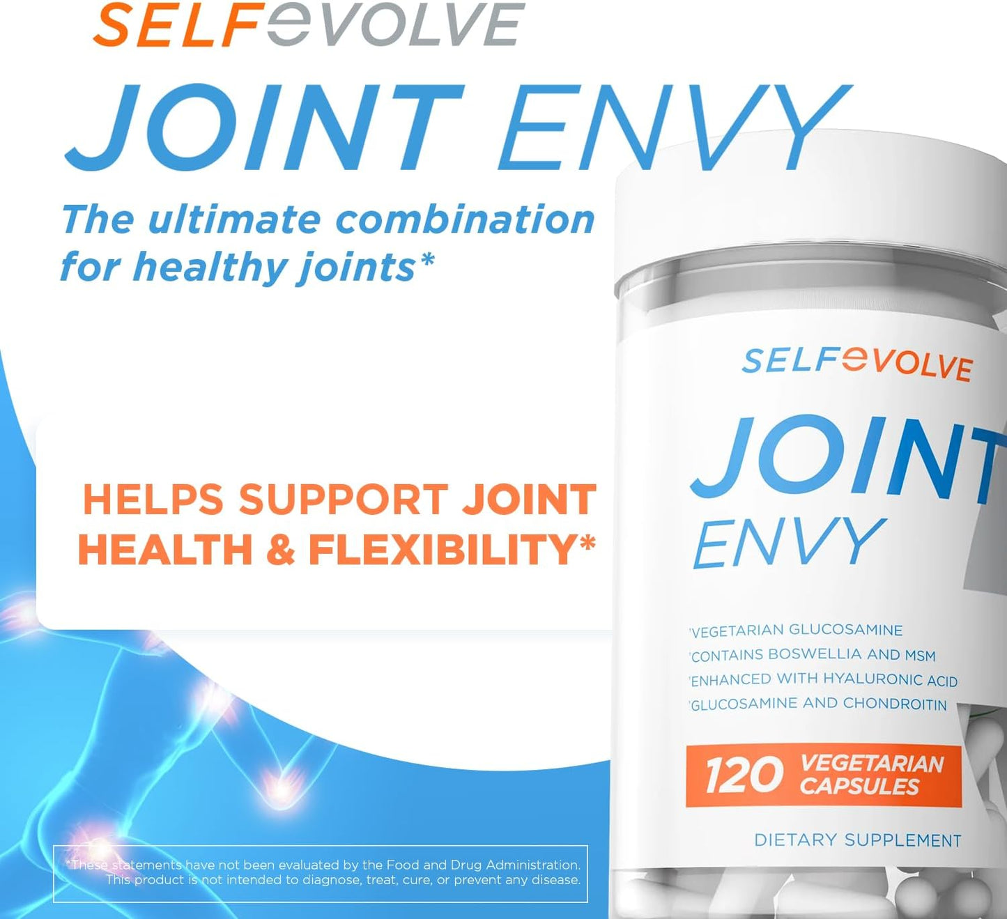 Joint Envy Supplement - Glucosamine Chondroitin MSM Hyaluronic Acid, 120 Vegan Capsules, Joint Health Support, Non-GMO Gluten Soy Free