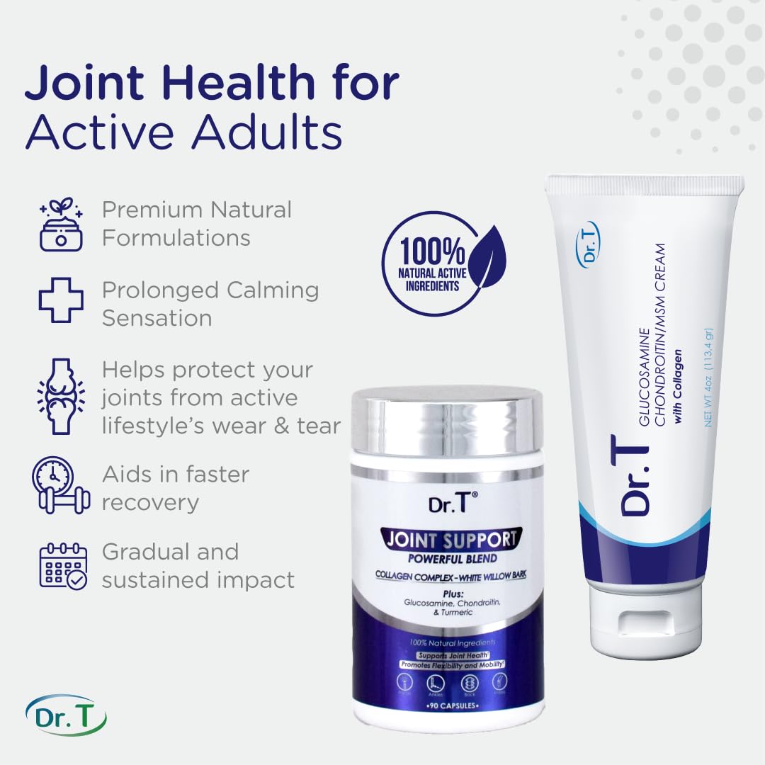 Joint Health Bundle: Glucosamine/Chondroitin MSM Cream with Collagen + Joint Support Supplement | Athlete-Grade Relief | Non-GMO, Gluten-Free, USA-made