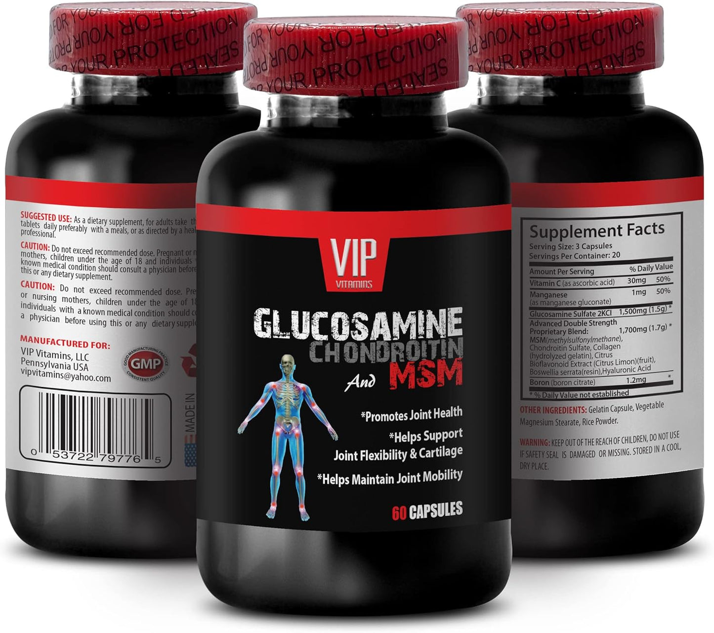 Joint Health Formula with Glucosamine, Chondroitin, and MSM - Bone & Immune Support Supplement - Anti Aging Pills - 180 Capsules