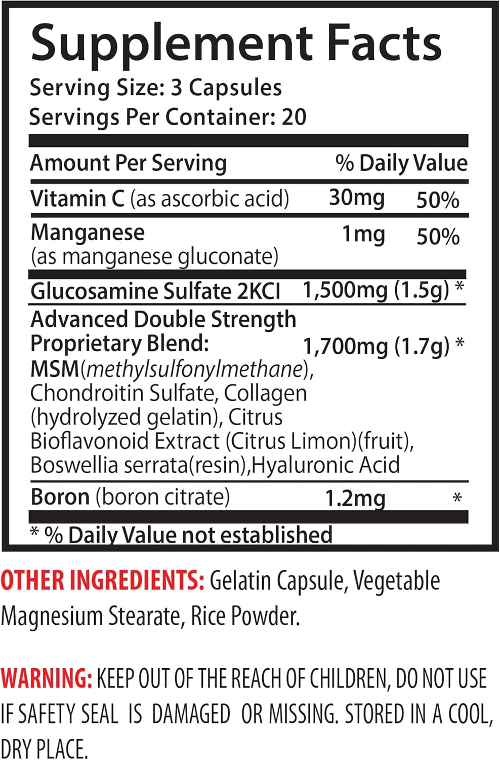 Joint Health Formula with Glucosamine, Chondroitin, and MSM - Bone & Immune Support Supplement - Anti Aging Pills - 180 Capsules