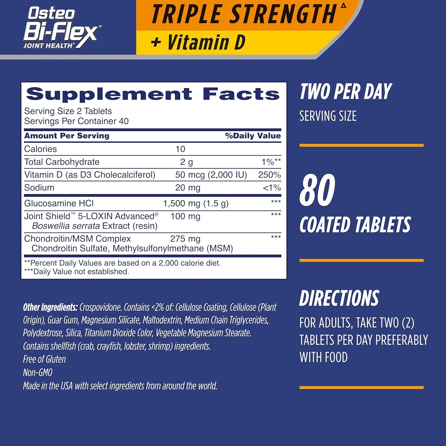 Joint Health Supplement Osteo Bi-Flex Triple Strength(5) with Vitamin D Glucosamine Chondroitin, 160 Coated Tablets in Total