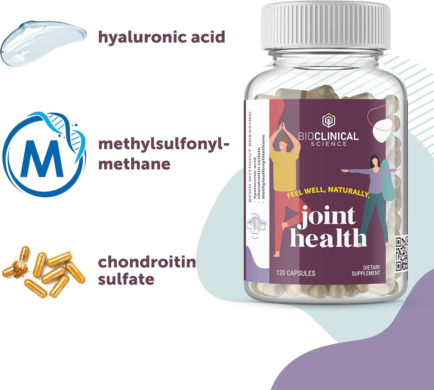 Joint Health Supplement with Chondroitin Sulfate, Hyaluronic Acid & MSM - 120 Capsules - 60 Day Supply