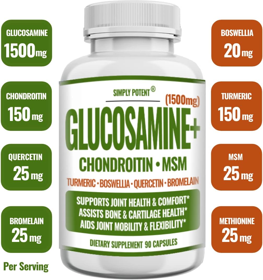 Joint Health Supplement with Glucosamine, Chondroitin, MSM, Turmeric & Boswellia - 90 Capsules for Pain Relief & Muscle Relaxation