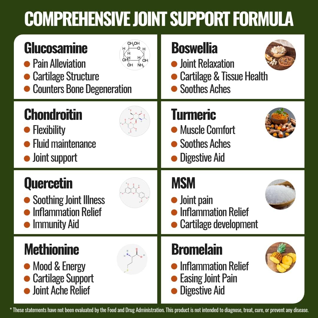 Joint Health Supplement with Glucosamine, Chondroitin, MSM, Turmeric & Boswellia - 90 Capsules for Pain Relief & Muscle Relaxation