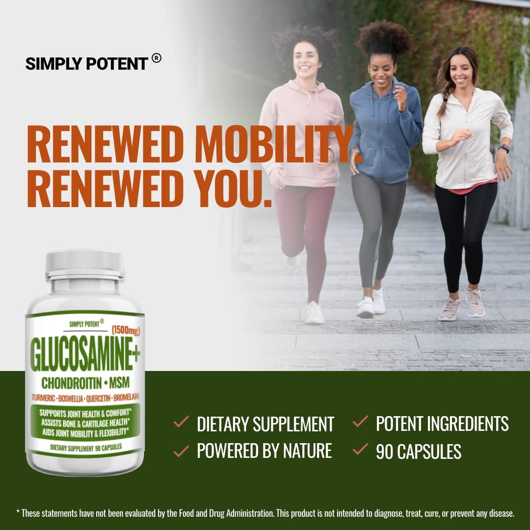 Joint Health Supplement with Glucosamine, Chondroitin, MSM, Turmeric & Boswellia - 90 Capsules for Pain Relief & Muscle Relaxation