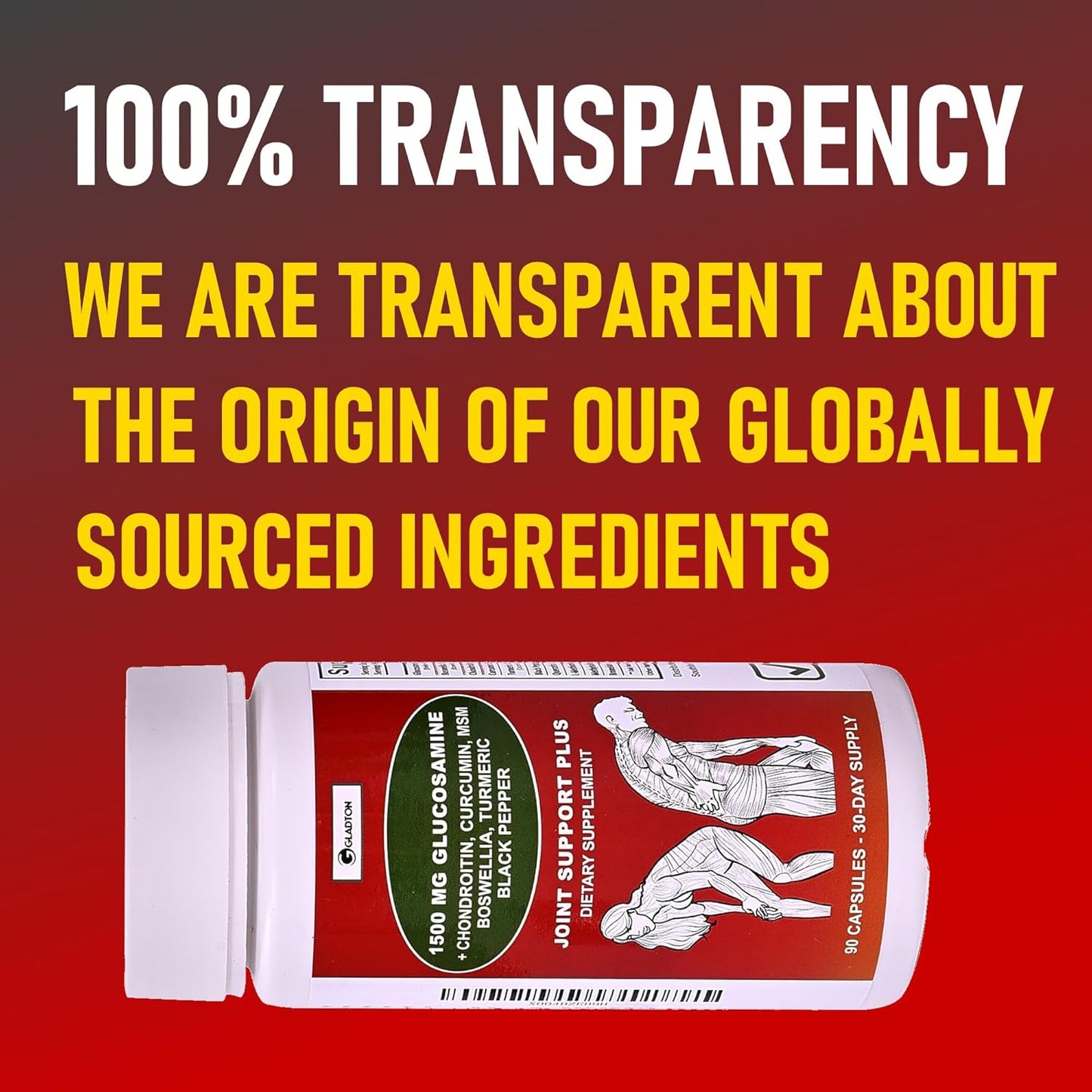 Joint Health Supplement with Glucosamine, Chondroitin, MSM, Curcumin, Turmeric, and Boswellia - 90 Capsules for Bone, Back, Knee, and Hand Flexibility and Mobility in Women and Men