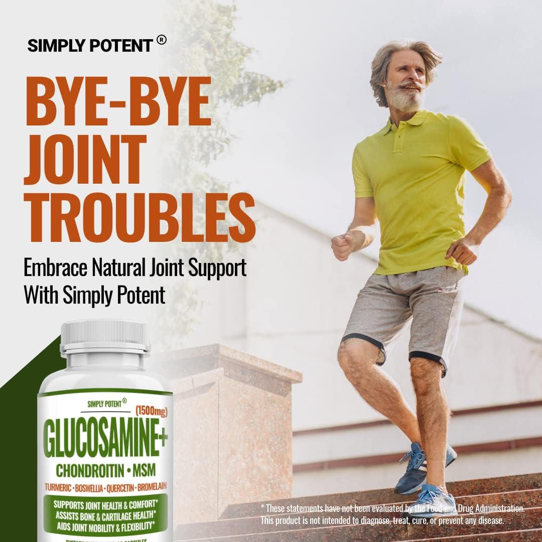 Joint Health Supplement with Glucosamine, Chondroitin, MSM, Turmeric & Boswellia - 90 Capsules for Pain Relief & Muscle Relaxation