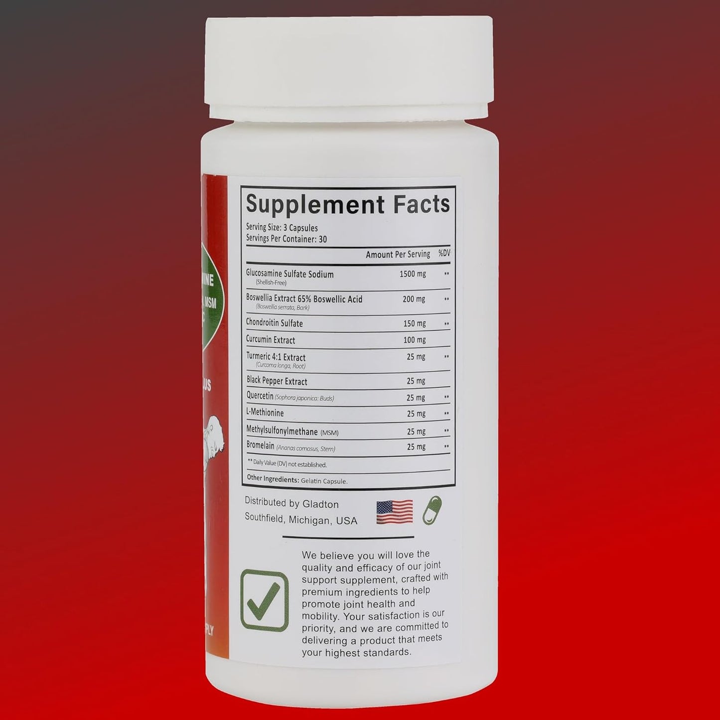 Joint Health Supplement with Glucosamine, Chondroitin, MSM, Curcumin, Turmeric, and Boswellia - 90 Capsules for Bone, Back, Knee, and Hand Flexibility and Mobility in Women and Men