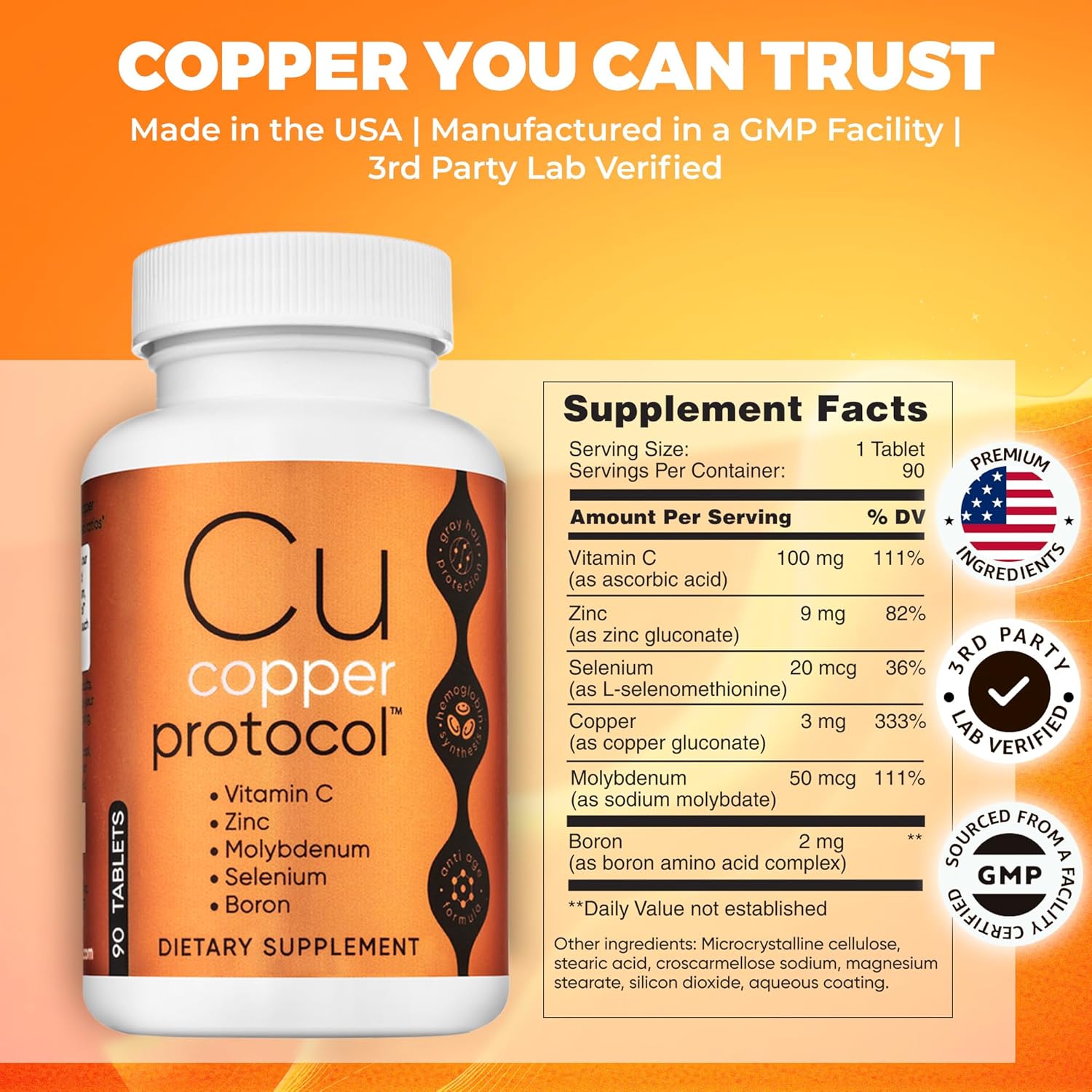 Joint Health Support Supplement with Copper, Zinc, Selenium, Boron, Molybdenum, and Vitamin C | Daily Wellness Minerals for Men & Women | 90 Tablets