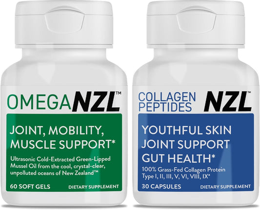 Joint Relief and Muscle Support Bundle with Omega-3 and Collagen Peptides - 60 Softgels + 30 Capsules