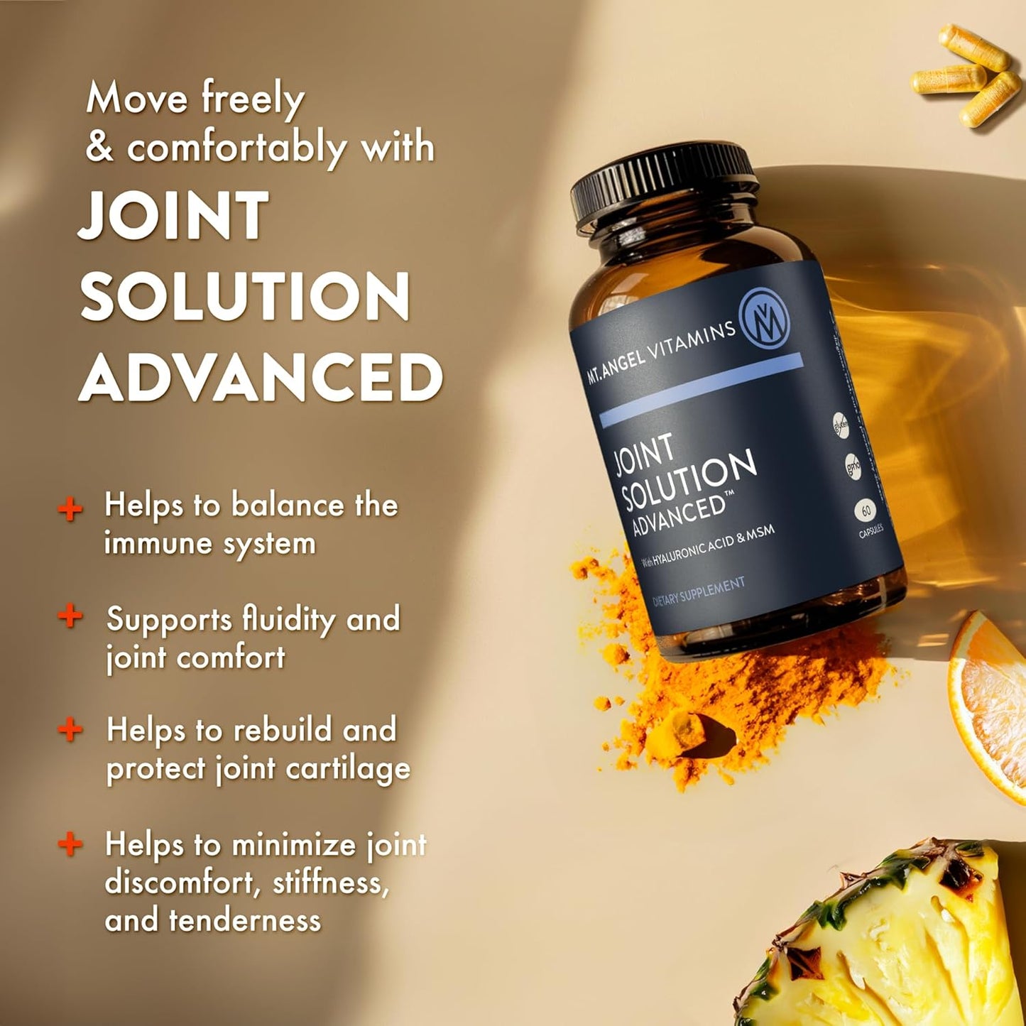 Joint Solution Advanced with Curcumin C3 Complex, Glucosamine, Hyaluronic Acid, Bromelain, Collagen Type 2 & MSM - 60 Capsules
