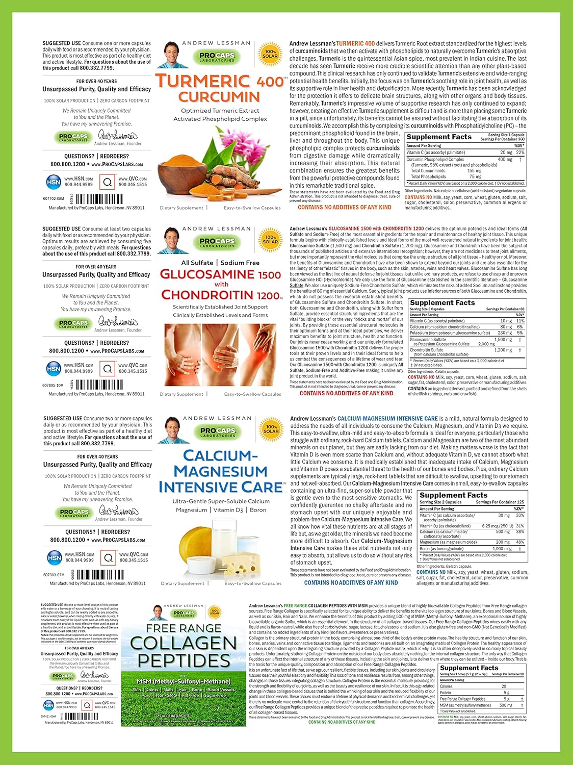 Joint Support Bundle: Glucosamine, Chondroitin, Turmeric, Calcium, Magnesium, Collagen Peptides - 240 Capsules Each - Promotes Joint Health