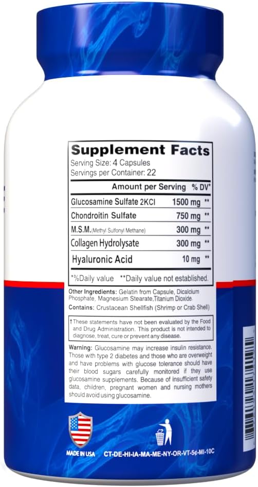 Joint Support Dietary Supplements - ALFLEXIL Glucosamine, Chondroitin, MSM, Collagen - 90 Capsules x 4 Pack