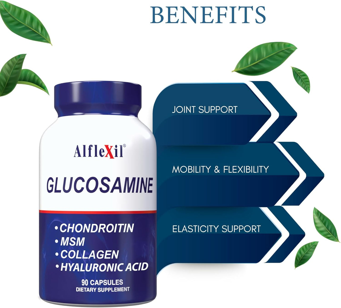 Joint Support Dietary Supplements - ALFLEXIL Glucosamine, Chondroitin, MSM, Collagen - 90 Capsules x 4 Pack