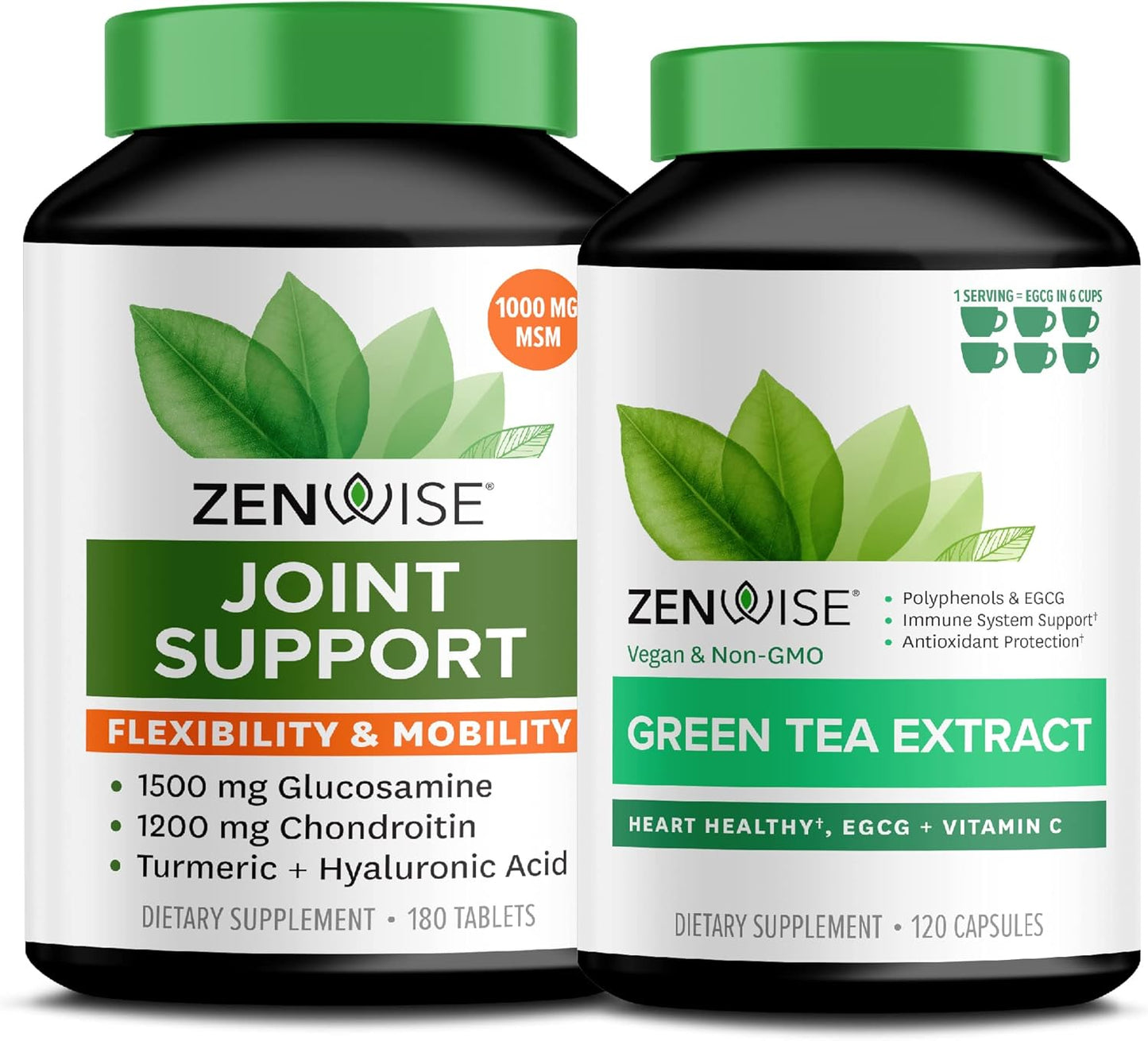 Joint Support & Green Tea Extract Bundle - Energy & Mobility Boost with MSM, Glucosamine, Chondroitin, Vitamin C - Immune & Metabolism Booster