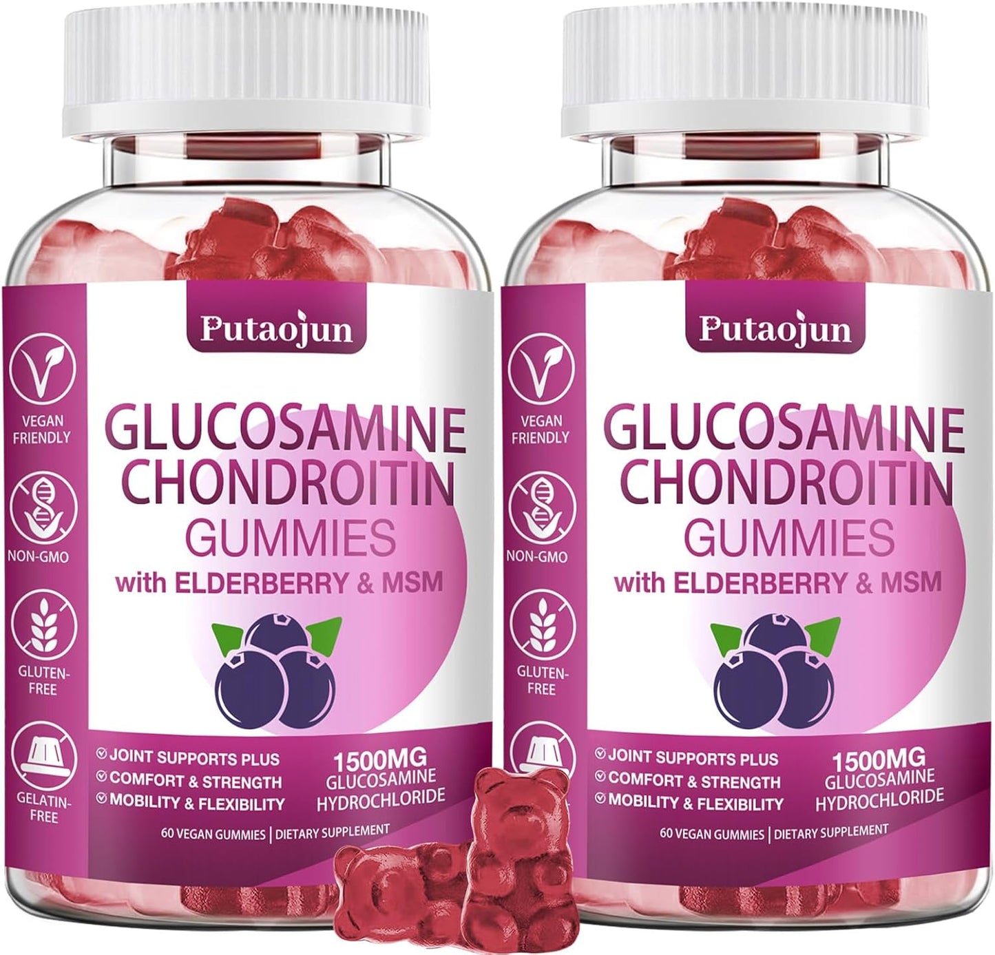 Joint Support Gummies with Glucosamine, Chondroitin, MSM, and Elderberry - Extra Strength Formula for Men and Women - 2 Pack