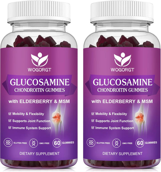 Joint Support Gummies with Glucosamine, Chondroitin, MSM & Elderberry - Antioxidant & Immune Boost - 120 Gummies for Adults