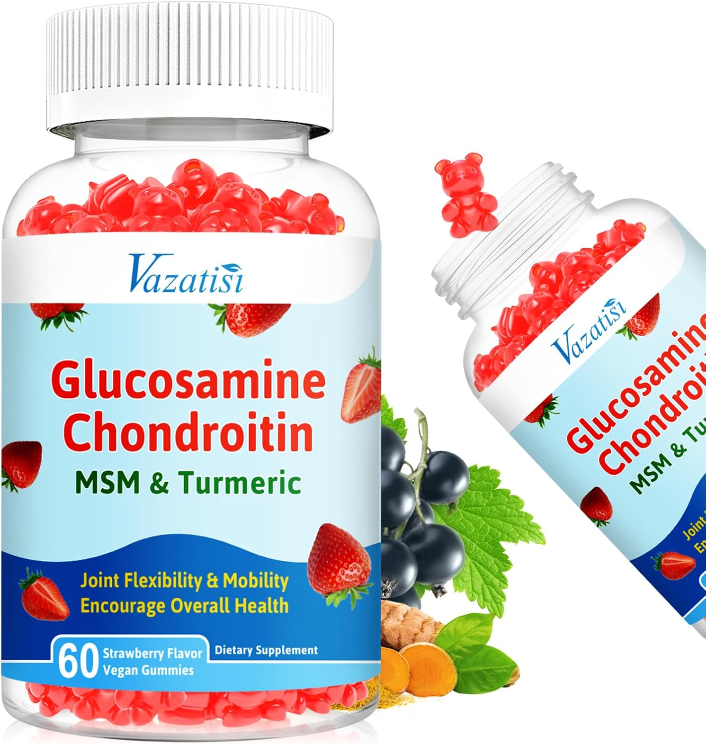 Joint Support Gummies with Glucosamine, Chondroitin, MSM, Turmeric & Boswellia - Cartilage & Flexibility Supplement - 120 Count