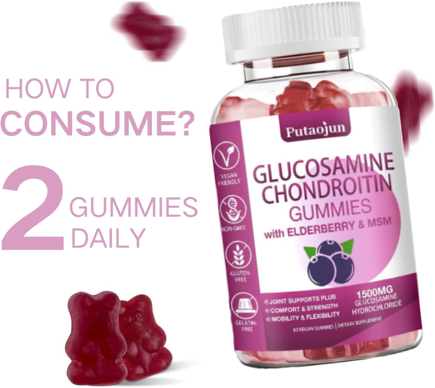 Joint Support Gummies with Glucosamine, Chondroitin, MSM, and Elderberry - Extra Strength Formula for Men and Women - 2 Pack