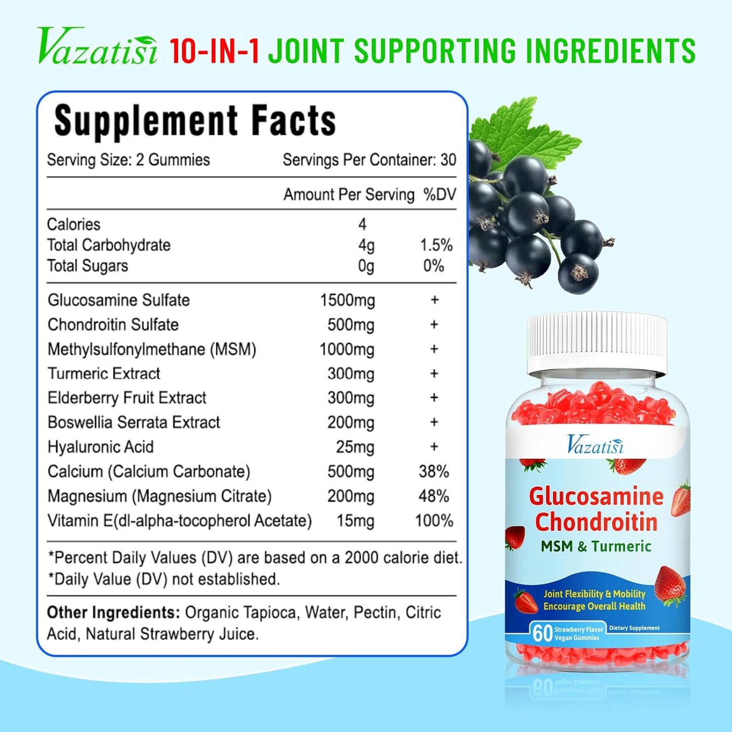 Joint Support Gummies with Glucosamine, Chondroitin, MSM, Turmeric & Boswellia - Cartilage & Flexibility Supplement - 120 Count