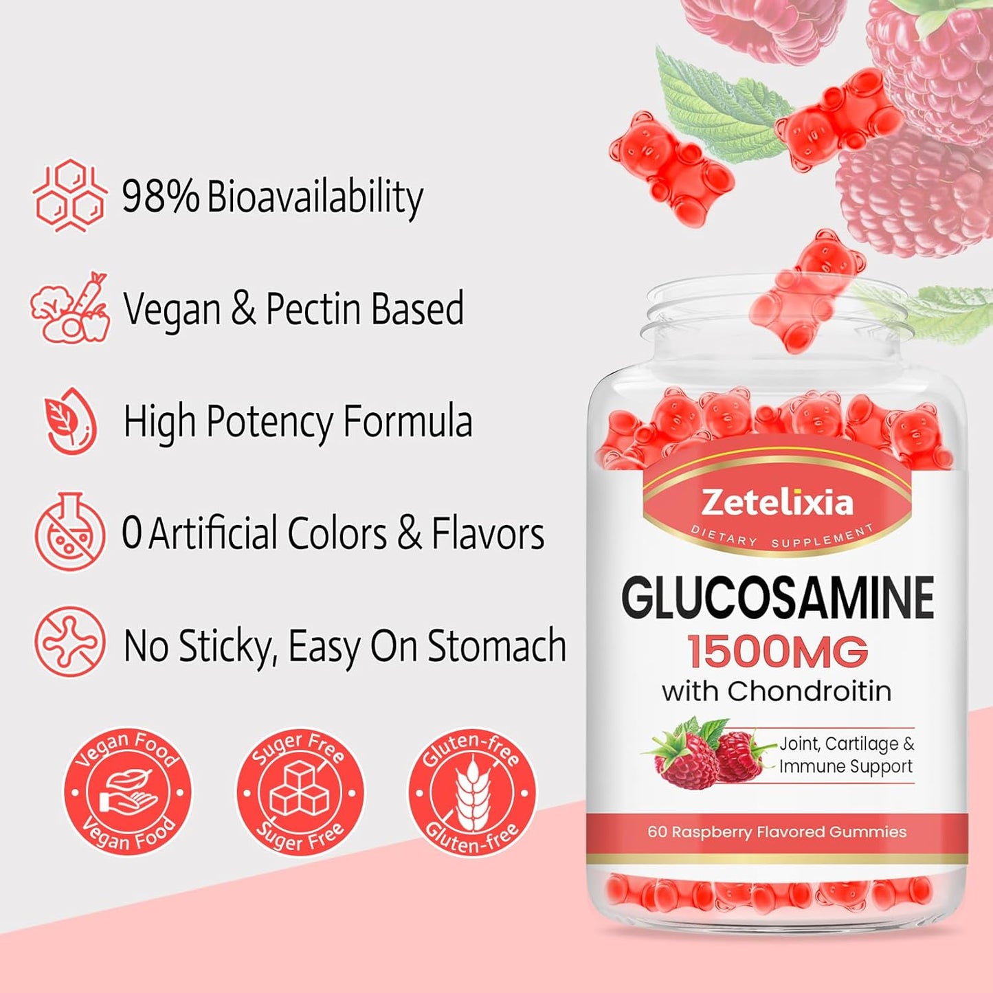 Joint Support Gummies with Glucosamine, Chondroitin, MSM, and Turmeric - 60 Count - Mobility & Flexibility - Cartilage Health Supplement for Men & Women