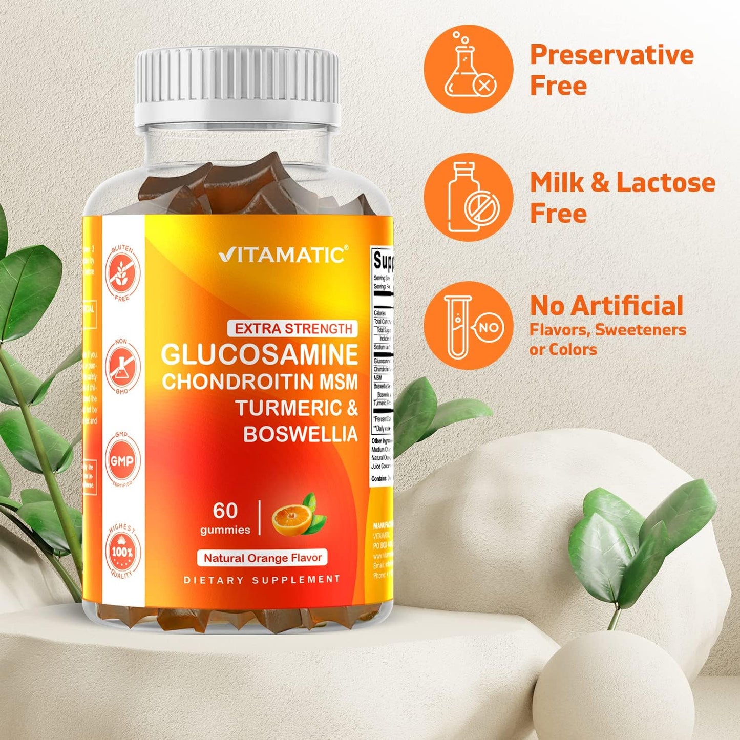 Joint Support Gummies with Glucosamine, Chondroitin, MSM, Turmeric & Boswellia - 60 Pectin Gummies for Extra Strength