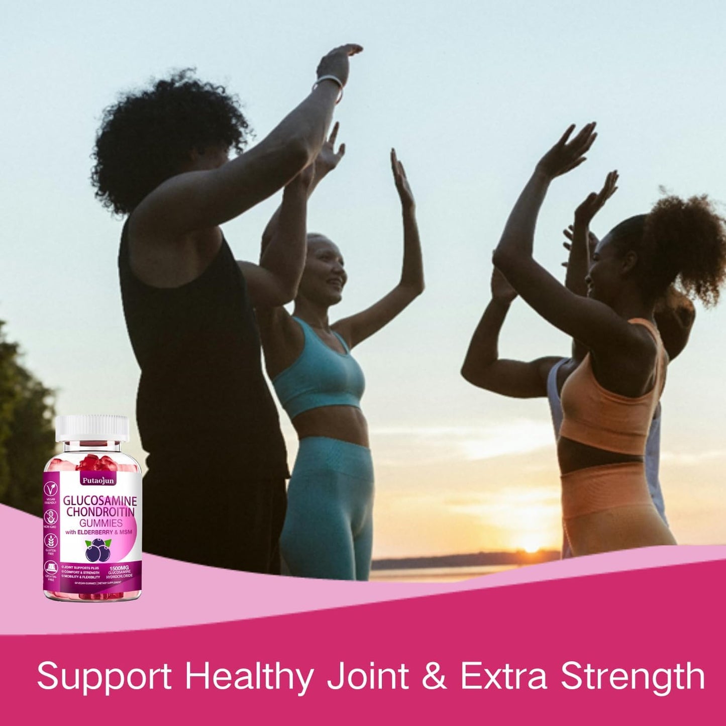 Joint Support Gummies with Glucosamine, Chondroitin, MSM, and Elderberry - Extra Strength Formula for Men and Women - 2 Pack