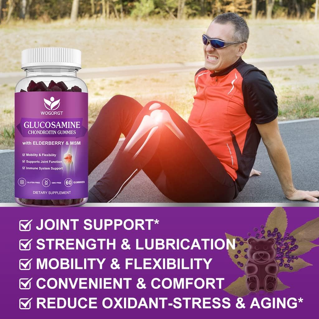 Joint Support Gummies with Glucosamine, Chondroitin, MSM & Elderberry - Antioxidant & Immune Boost - 120 Gummies for Adults