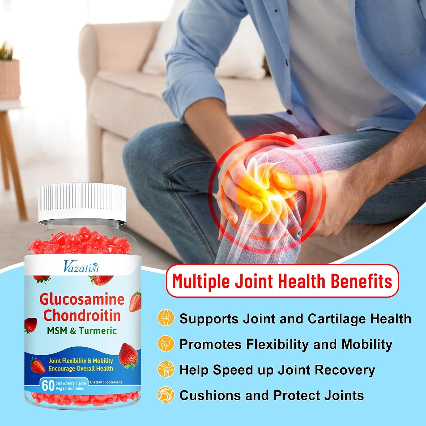 Joint Support Gummies with Glucosamine, Chondroitin, MSM, Turmeric & Boswellia - Cartilage & Flexibility Supplement - 120 Count