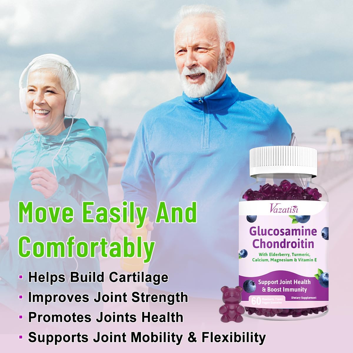 Joint Support Gummies with Glucosamine, Chondroitin, MSM, Calcium & Boswellia for Men and Women - 60 Count