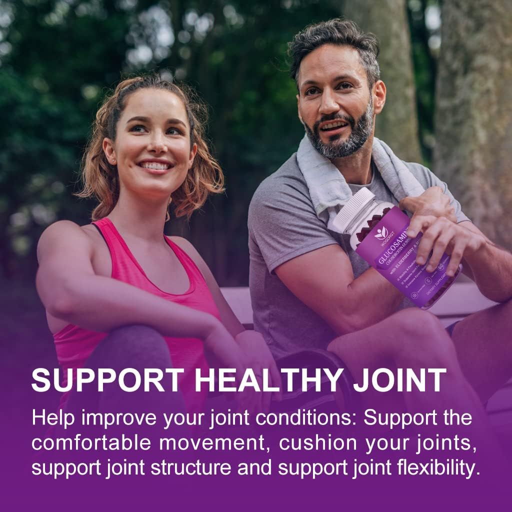 Joint Support Gummies with Glucosamine, Chondroitin, MSM & Elderberry - Antioxidant & Immune Boost - 120 Gummies for Adults