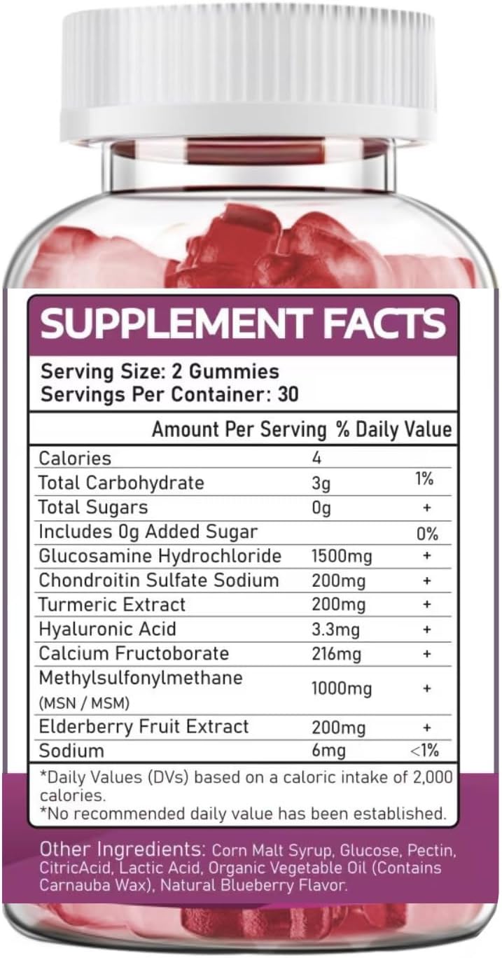 Joint Support Gummies with Glucosamine, Chondroitin, MSM, and Elderberry - Extra Strength Formula for Men and Women - 2 Pack