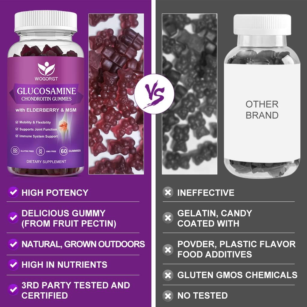 Joint Support Gummies with Glucosamine, Chondroitin, MSM & Elderberry - Antioxidant & Immune Boost - 120 Gummies for Adults