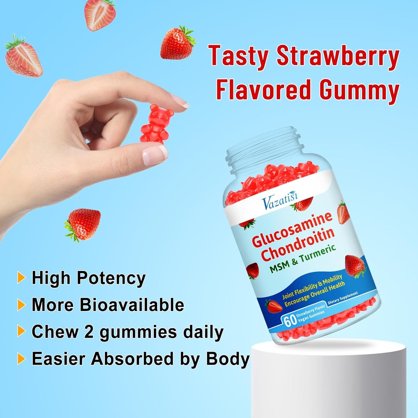 Joint Support Gummies with Glucosamine, Chondroitin, MSM, Turmeric & Boswellia - Cartilage & Flexibility Supplement - 120 Count