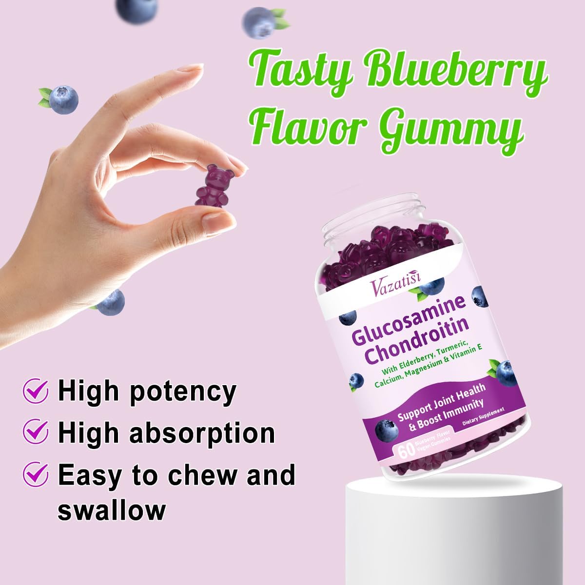 Joint Support Gummies with Glucosamine, Chondroitin, MSM, Calcium & Boswellia for Men and Women - 60 Count