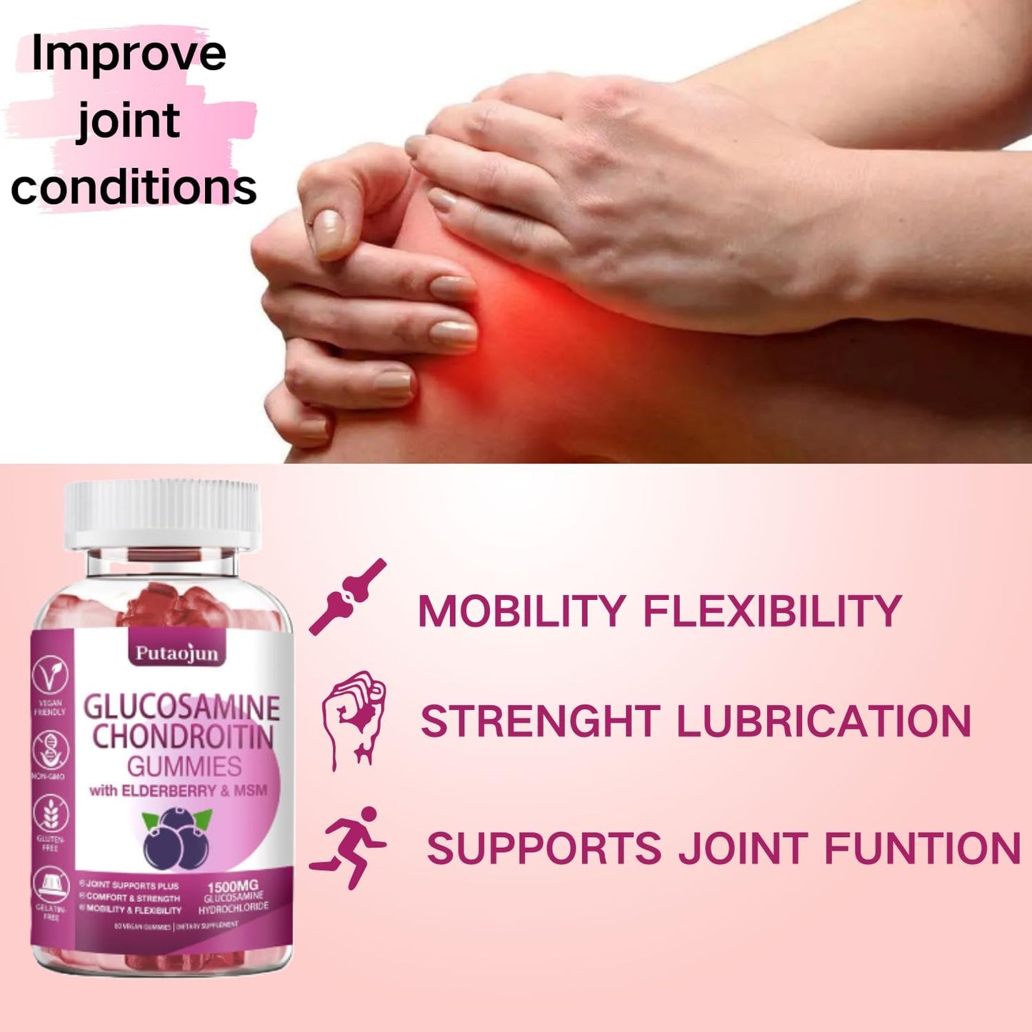 Joint Support Gummies with Glucosamine, Chondroitin, MSM, and Elderberry - Extra Strength Formula for Men and Women - 2 Pack