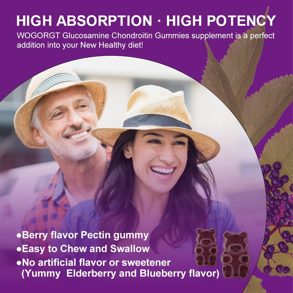 Joint Support Gummies with Glucosamine, Chondroitin, MSM & Elderberry - Antioxidant & Immune Boost - 120 Gummies for Adults