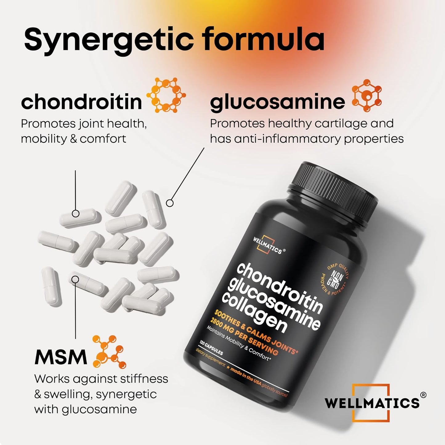 Joint Support Supplement Capsules with Glucosamine, Chondroitin, and MSM - FSA & HSA Eligible - Made in USA - 120 Capsules for Back, Knees, and Hands
