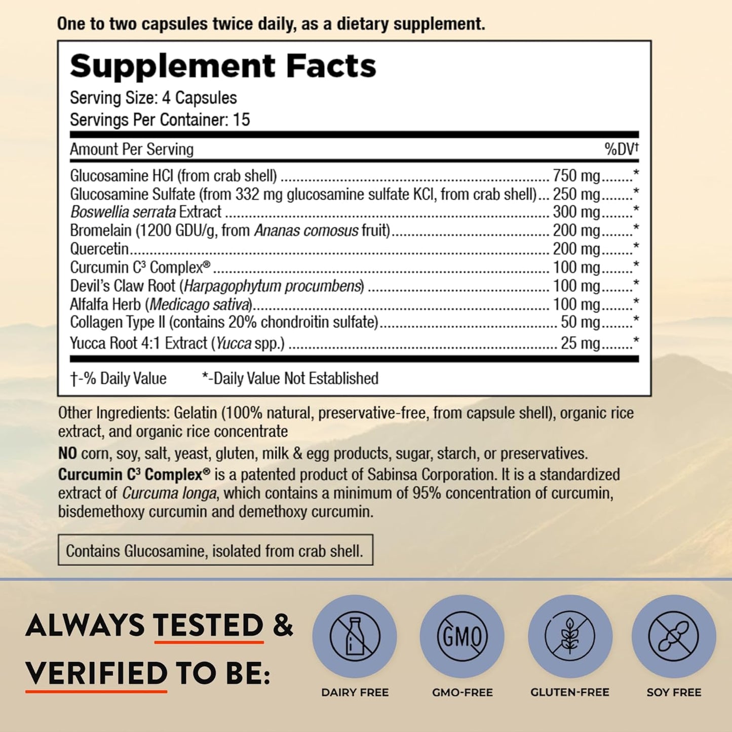 Joint Support Supplement with Curcumin C3 Complex, Turmeric, Ginger, Glucosamine, Collagen - 60 Capsules - BoostGo Australia