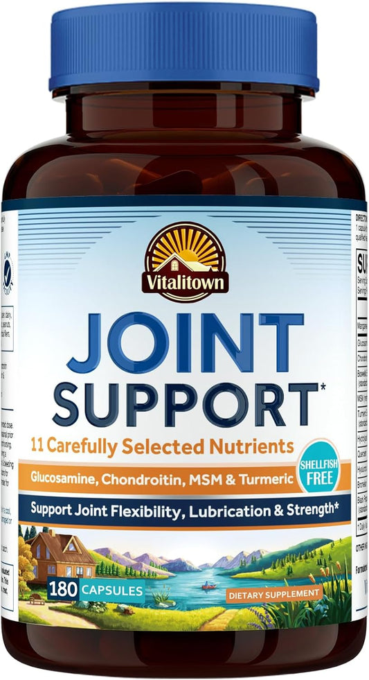 Joint Support Supplement with Glucosamine, Chondroitin, MSM, Turmeric & Collagen - 11-in-1 Joint Health Formula for Flexibility & Comfort - 180 Capsules
