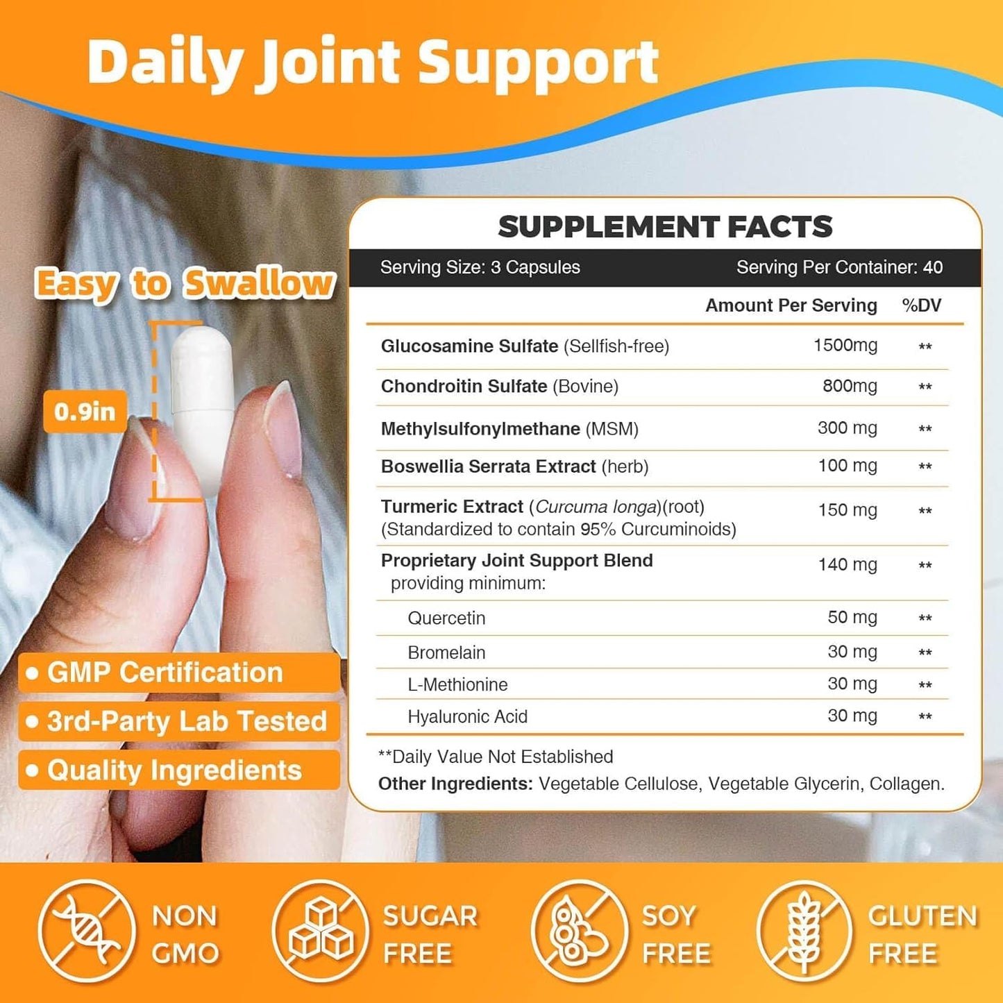 Joint Support Supplement with Glucosamine, Chondroitin, MSM, Turmeric, Boswellia - 93 Capsules