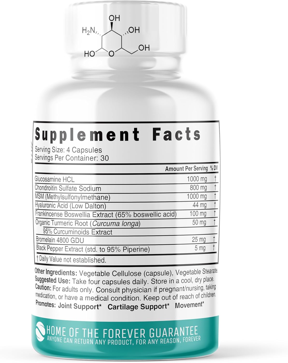 Joint Support Supplement with Glucosamine, Chondroitin, MSM, Turmeric, Boswellia, and Hyaluronic Acid - 120 Capsules for Healthy Bones