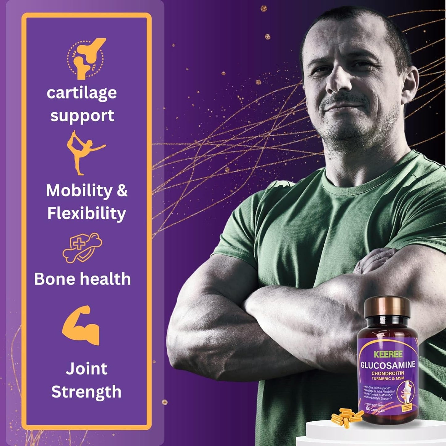 Joint Support Supplement with Glucosamine, Chondroitin, MSM & Turmeric - 60 Capsules for Cartilage & Mobility